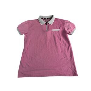 XRAY Jeans Men's Pink Polo Shirt Gray Trim 1/4 Zip Short Sleeve Size Medium